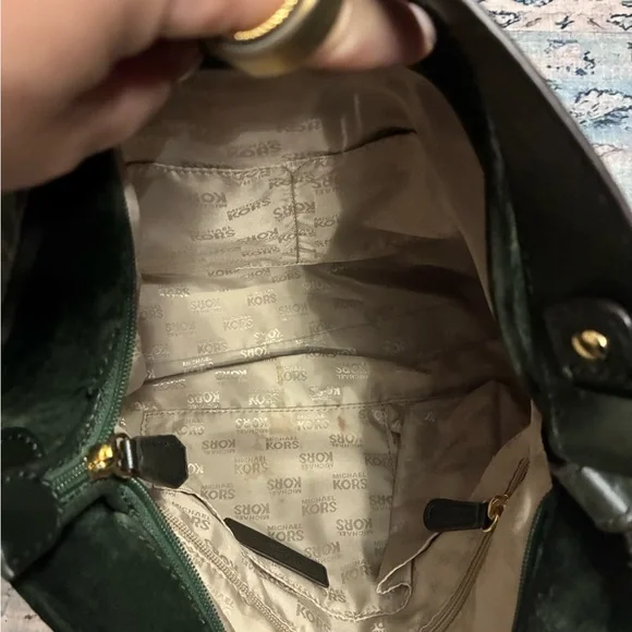 MICHAEL Michael Kors Forest Green Suede Shoulder Bag with Gold Hardware - Picture 3 of 9